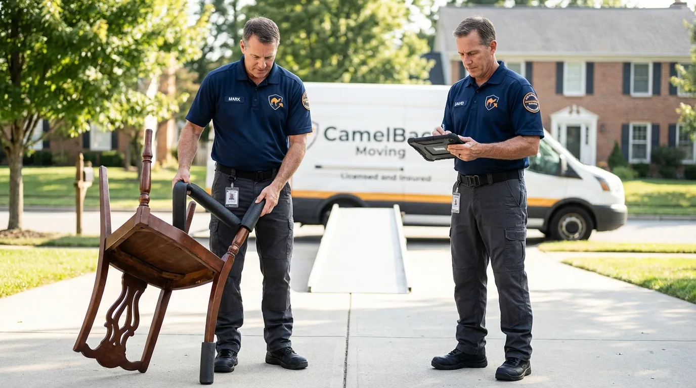 Movers inspecting furniture for damage prevention before loading in Monteagle, TN