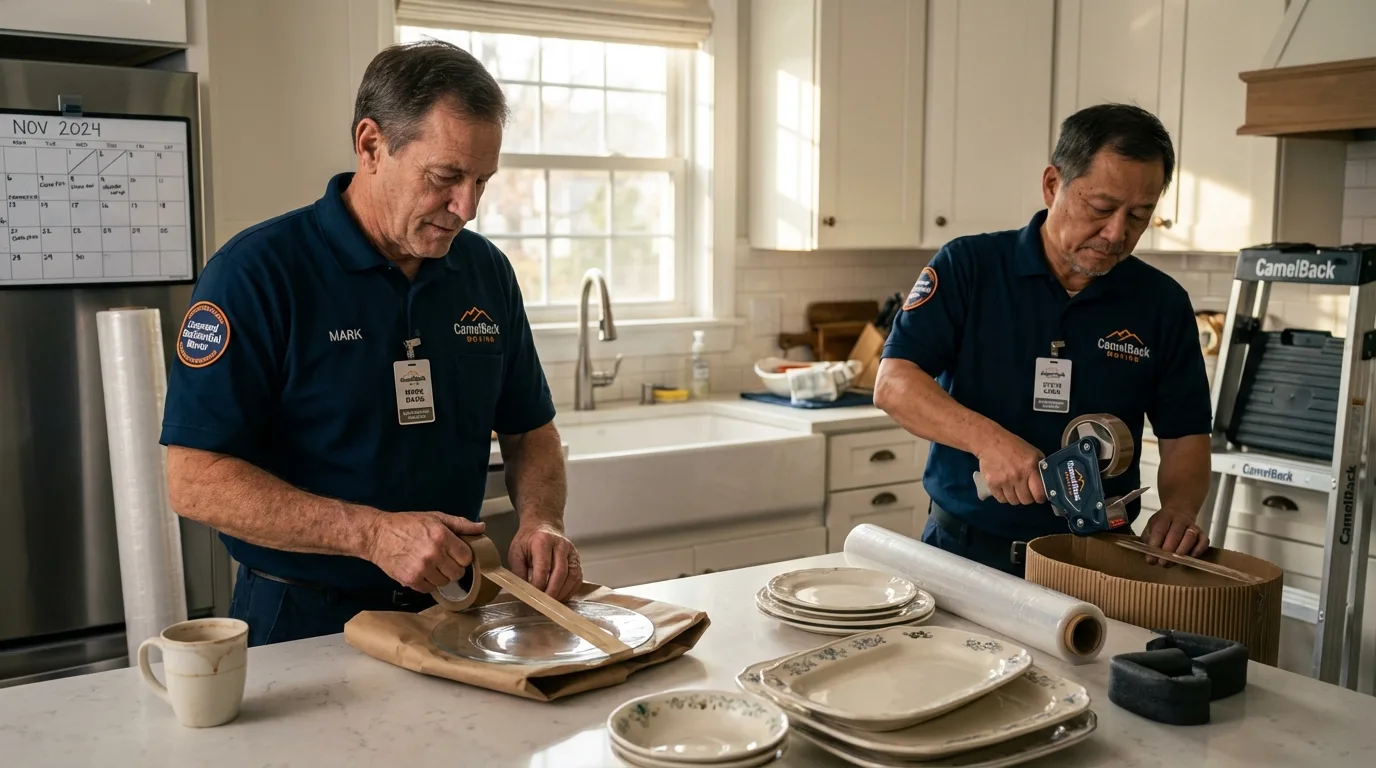 Professional crew packing kitchen dishware in Monteagle, TN